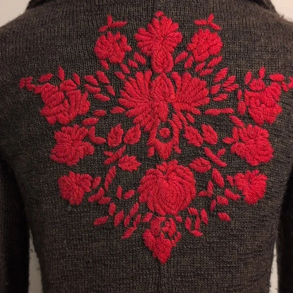 Free people embroidered Lambswool Sweater Coat XS (Fits Like A Small) - Picture 5 of 8